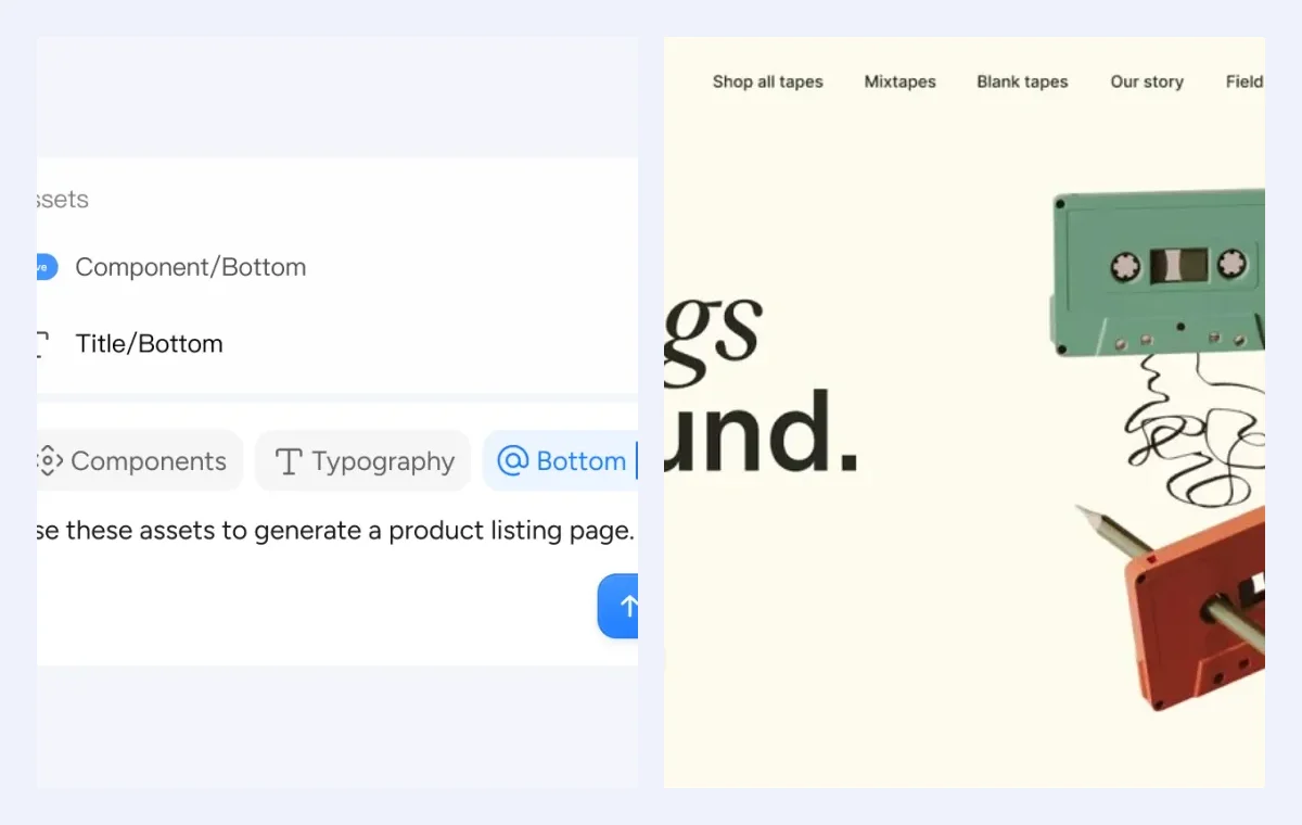 Pixso AI prompt and component resources used to refine an editable mobile interface