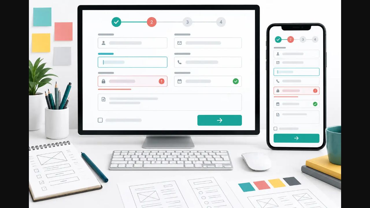 Desktop and mobile layouts for the fictional team-workspace signup form used throughout the tutorial