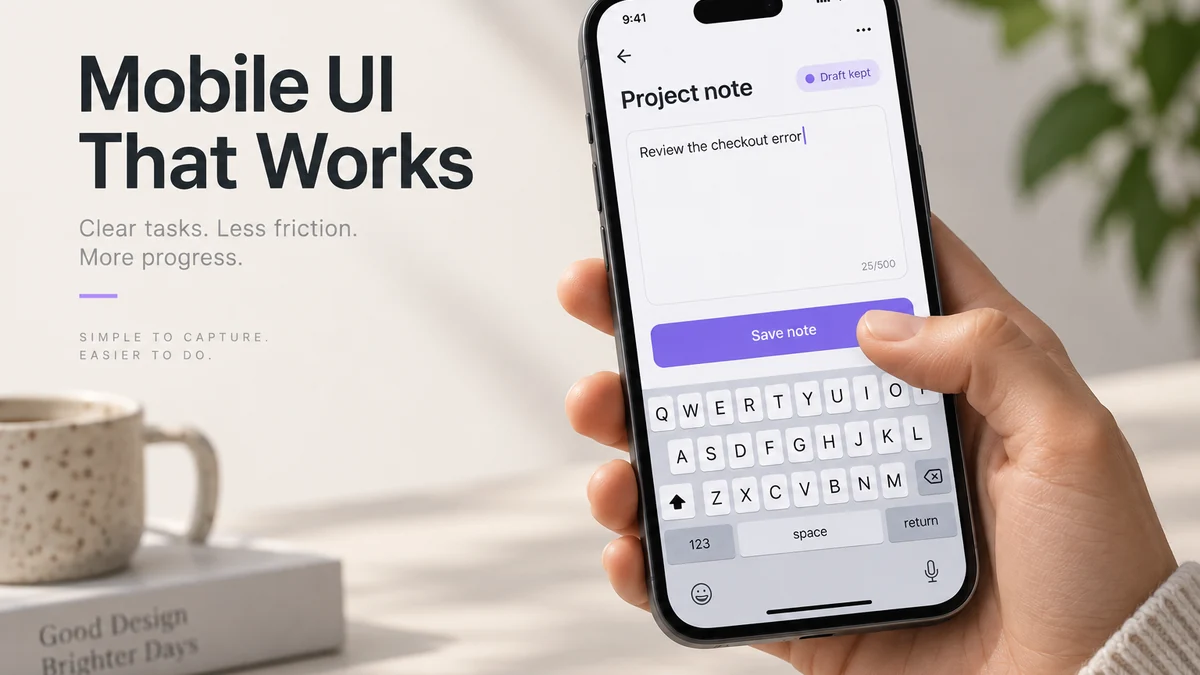 A hand holding a phone with a readable note editor, visible keyboard and reachable save action