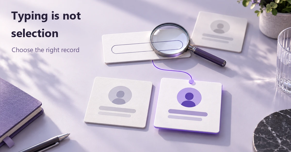 A search field under a magnifying glass connects to one highlighted identity card while the other cards remain separate
