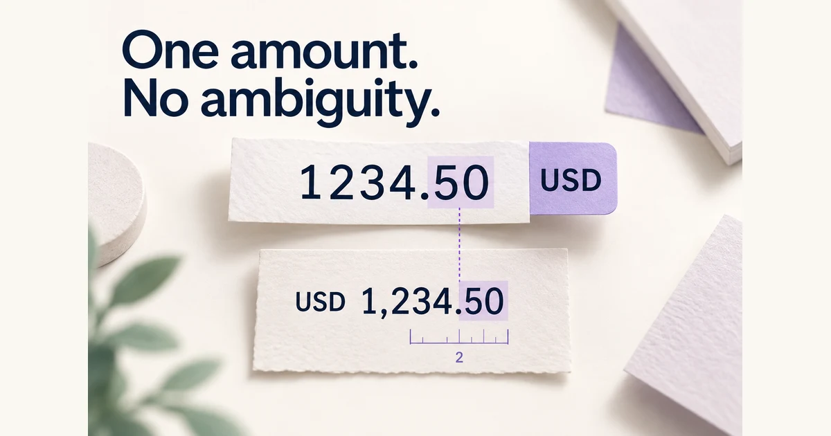 An amount of 1234.50 remains attached to a USD currency tag as it becomes the review value USD 1,234.50