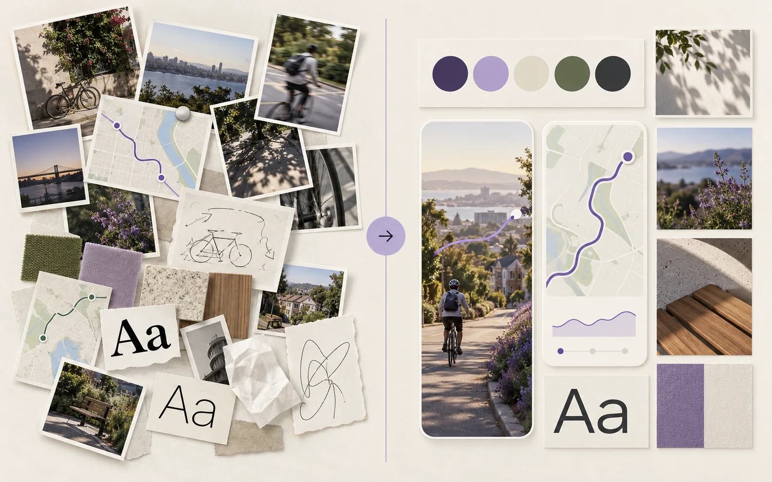 Cycling-app references curated into a focused palette and mobile design direction