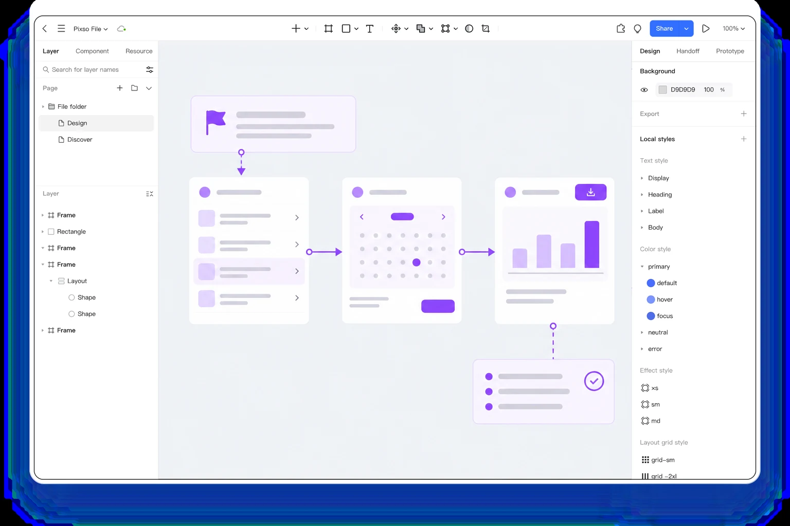 A delivery-report prototype in Pixso with a participant task and separate moderator outcome notes