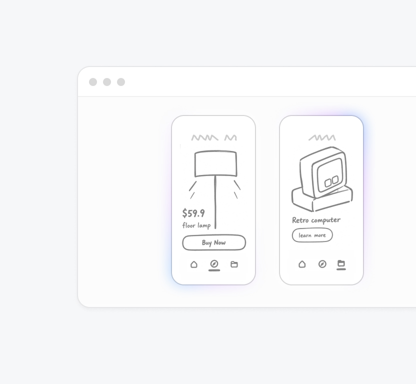 손으로 그린 스케치로 모바일 UI 구상