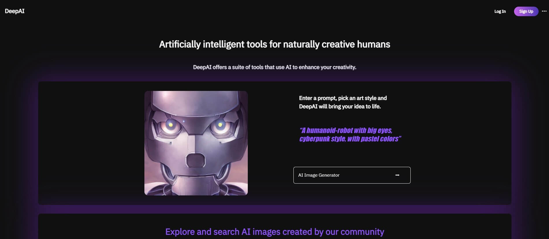 DeepAI website showing image-creation tools