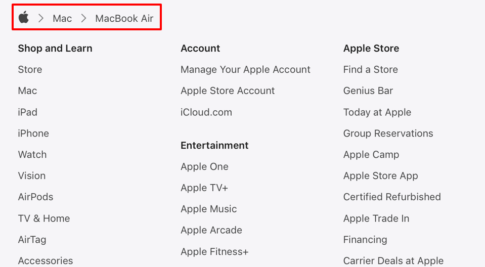 Продуктовая навигация Apple