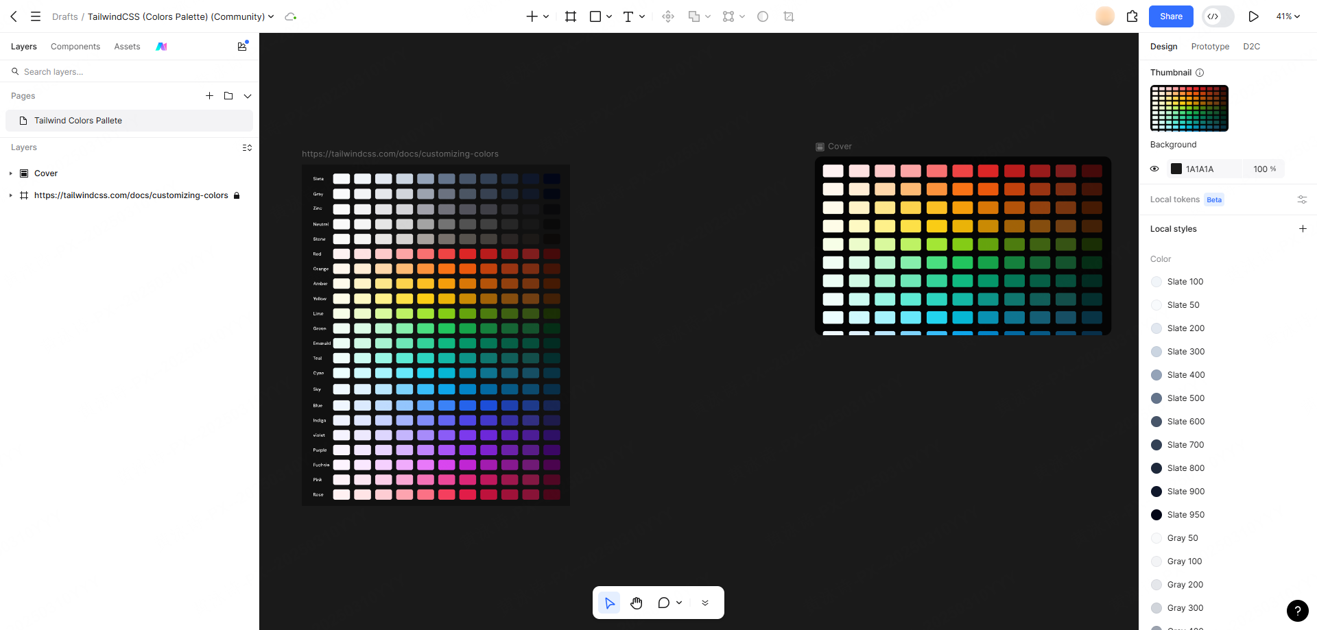 Two grids of color swatches arranged on a Pixso canvas