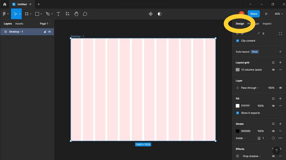 Панель Design в Figma