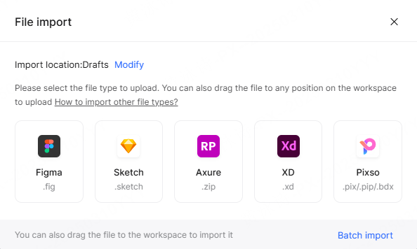 Import Figma, Sketch and Axure files into Pixso