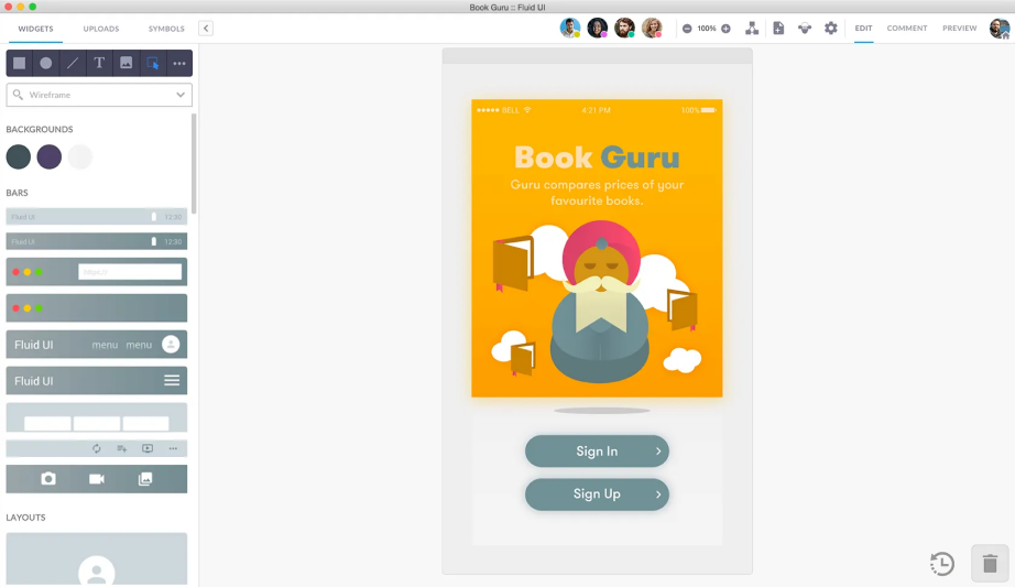 Fluid UI screen flow workspace