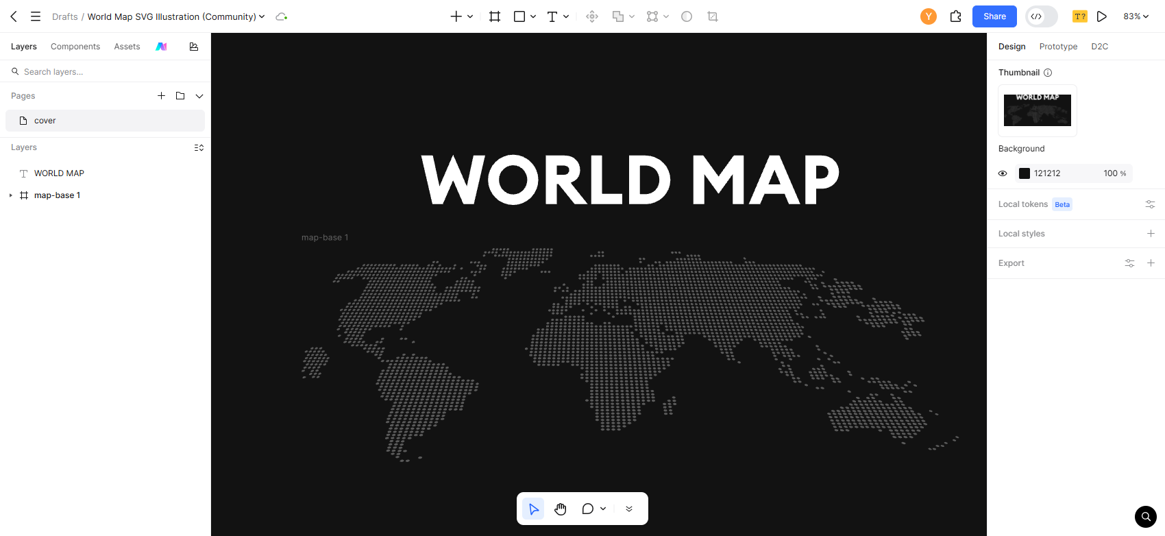 World map SVG open for editing on a Pixso canvas