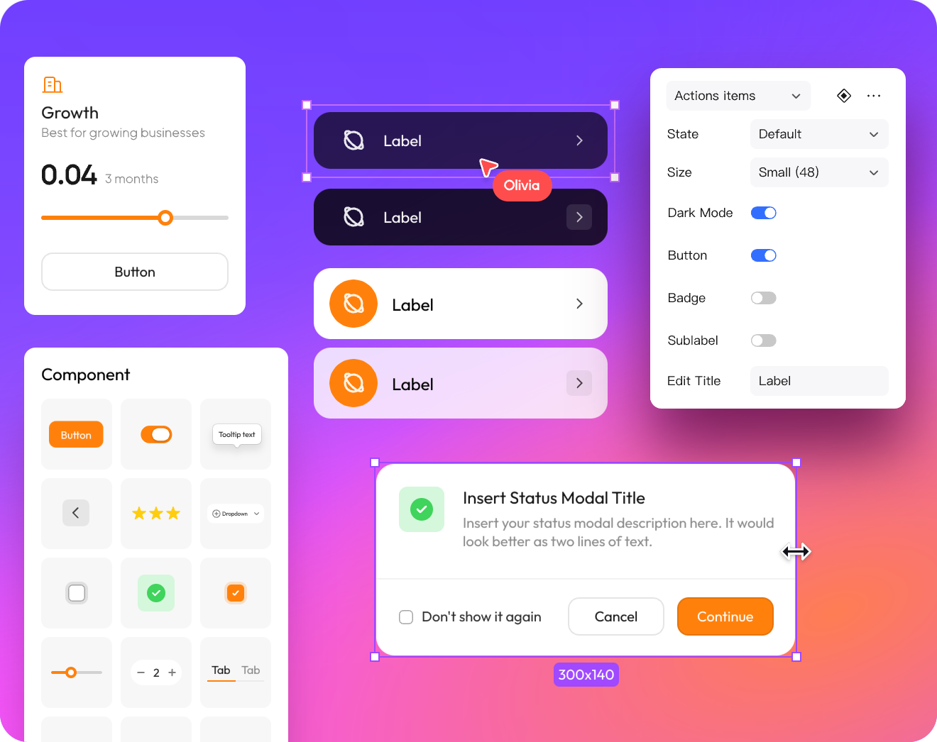 Компоненты интерфейса и варианты их оформления в Pixso
