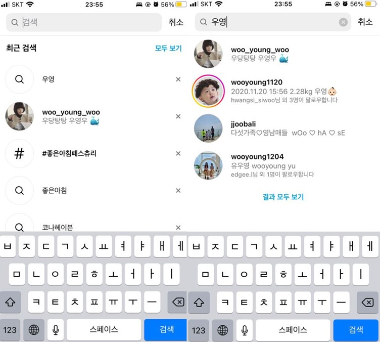 검색 항목을 구분해 표시하는 기존 검색 인터페이스 사례
