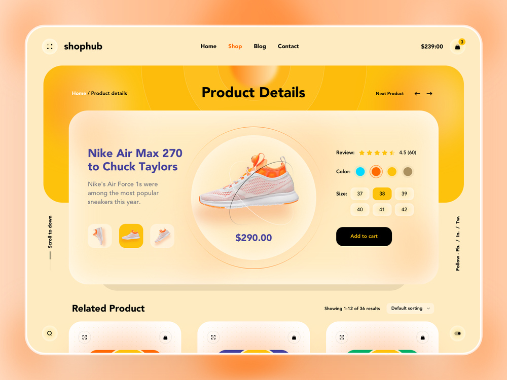 Интерфейс интернет-магазина Shophub для планшета