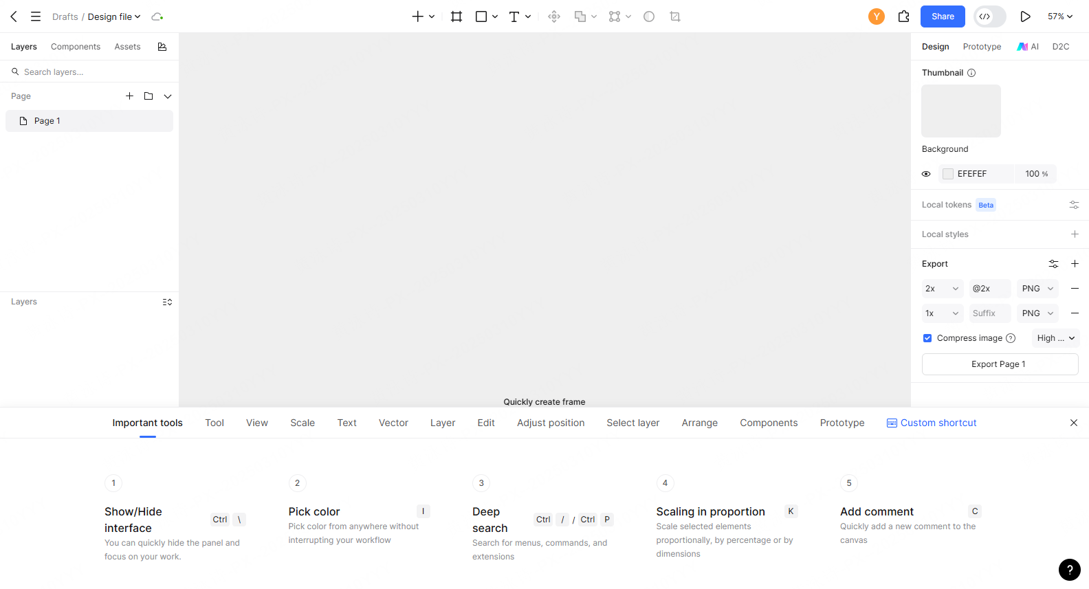 Pixso keyboard shortcuts overlay with command categories