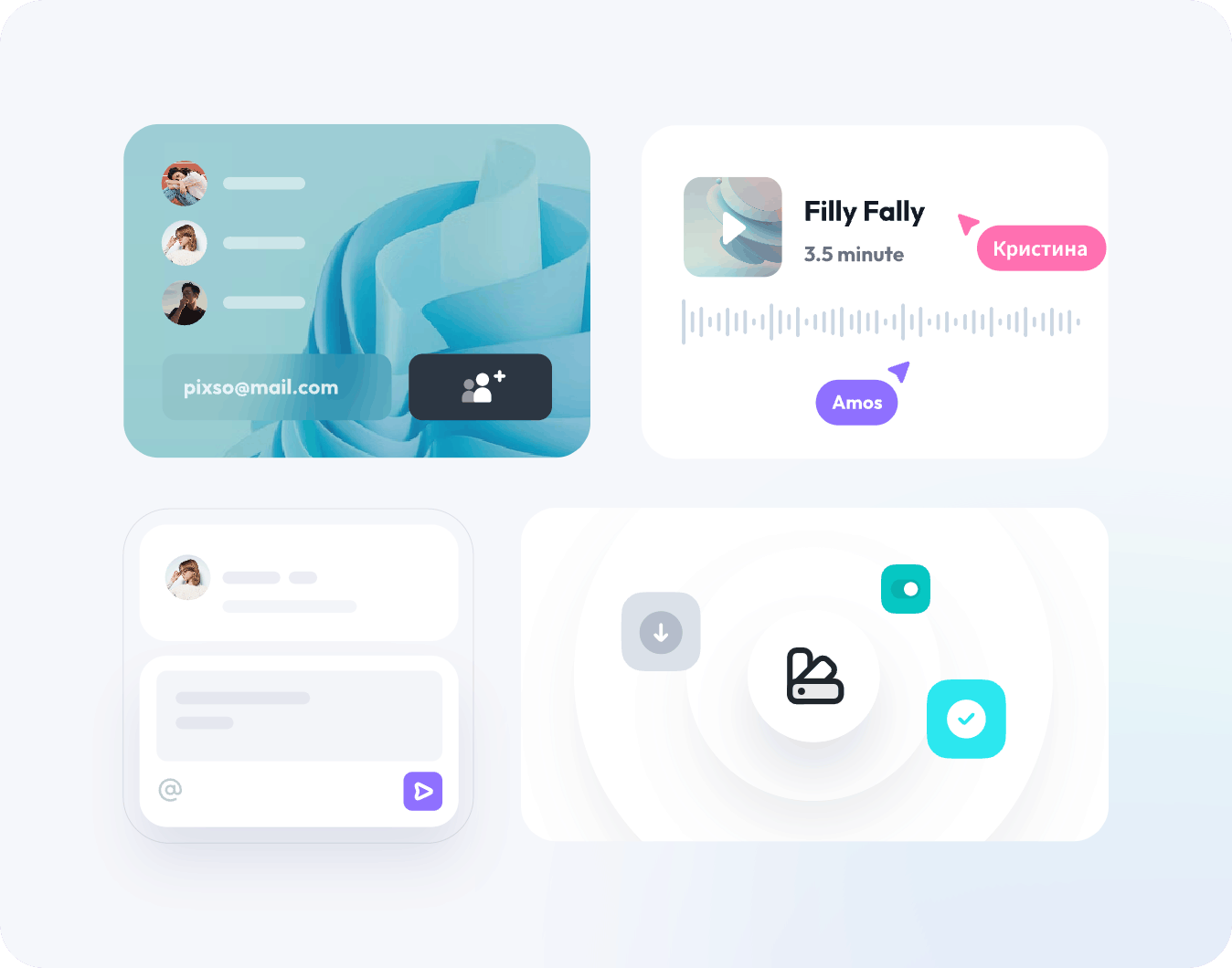 Совместная работа команды над макетом в Pixso
