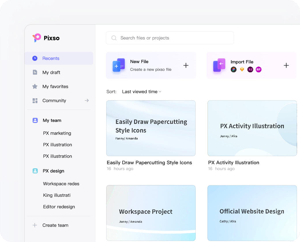 Shared design files in Pixso