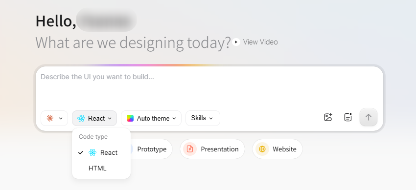 React and HTML output options beside Paico's design prompt