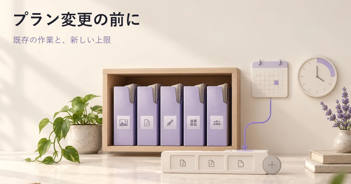 プランのダウングレードUX：適用時期・上限・既存の作業を伝える