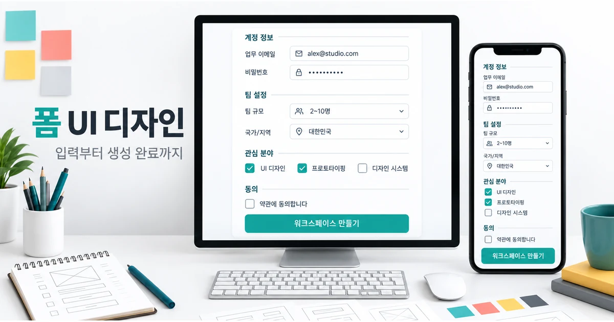 같은 팀 워크스페이스 가입 폼을 데스크톱과 모바일에 배치한 모습