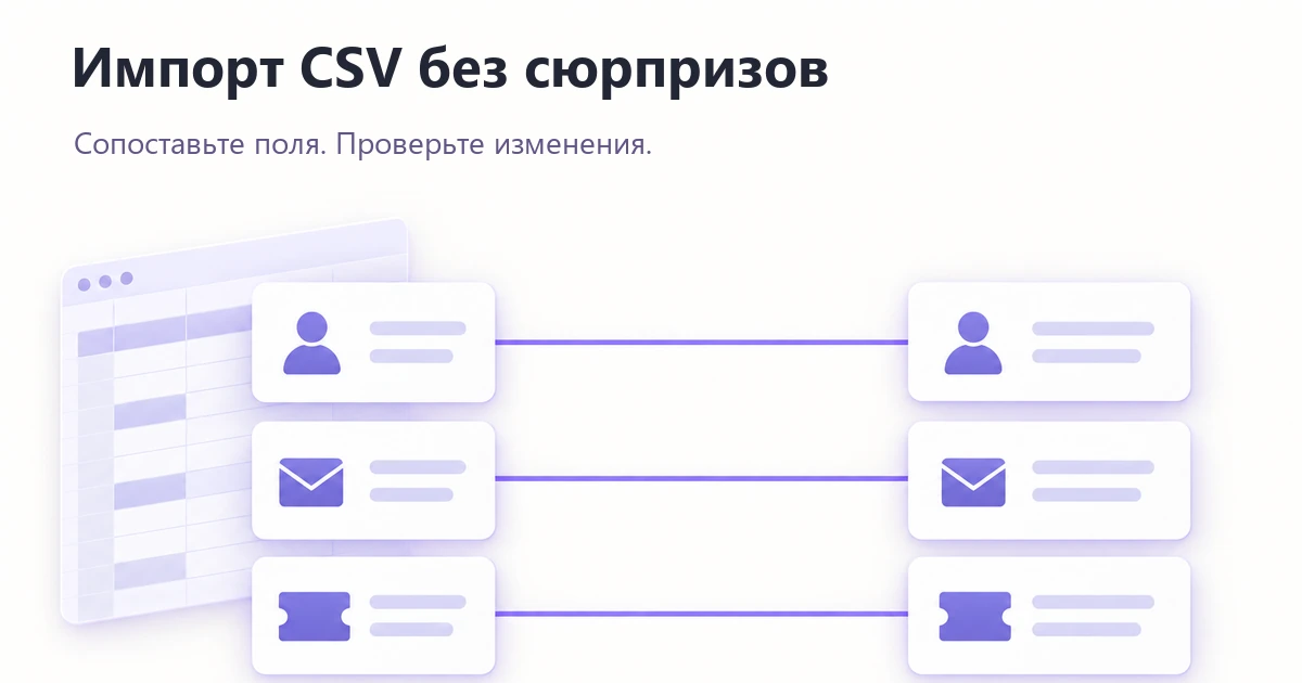 Три столбца CSV соединены с соответствующими полями имени, электронной почты и занятия