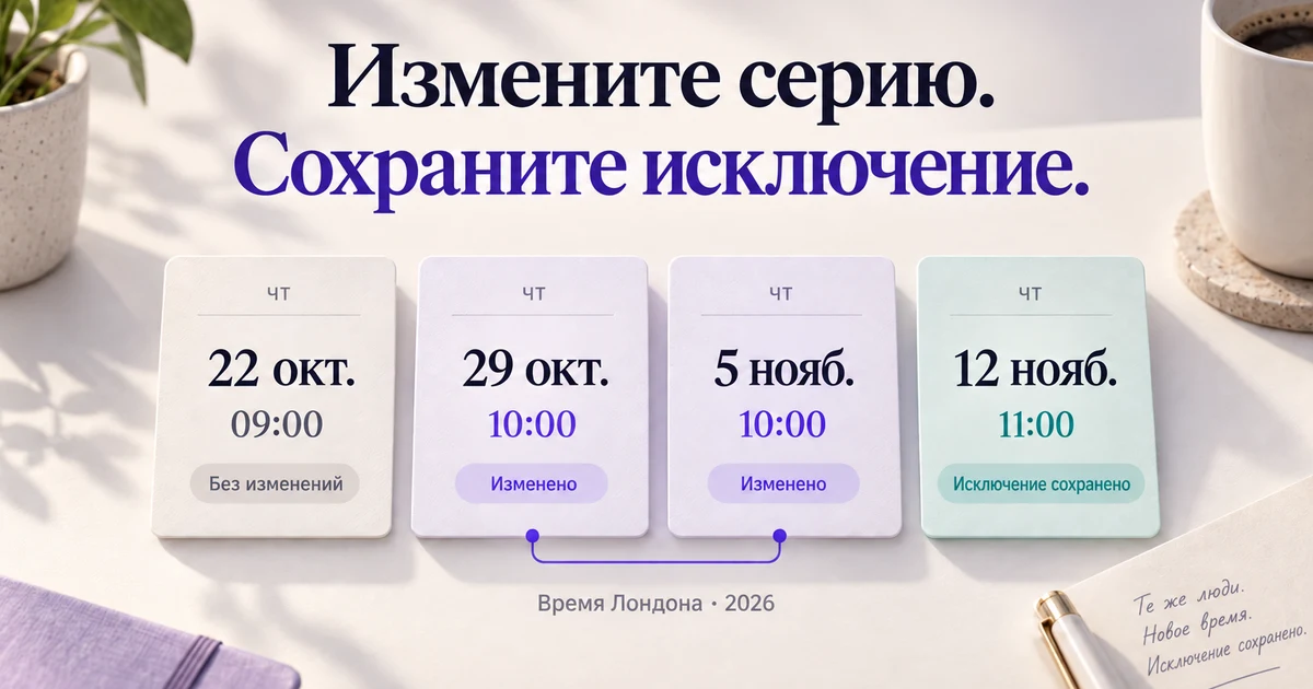 Как редактировать повторяющиеся события: одну встречу, будущие или всю серию